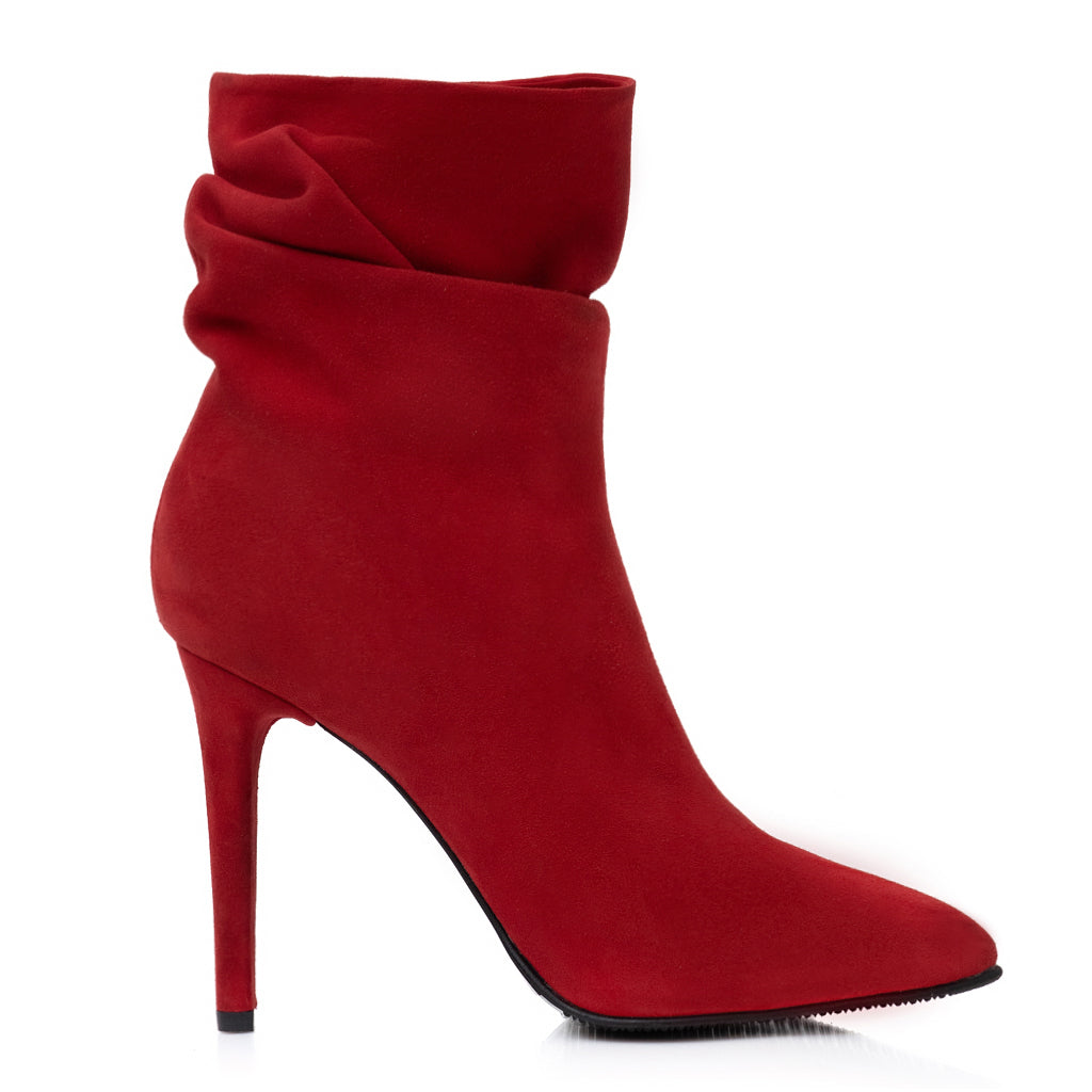 Botine Stiletto fronsate Piele Rosu Aria V14 - Orice Culoare