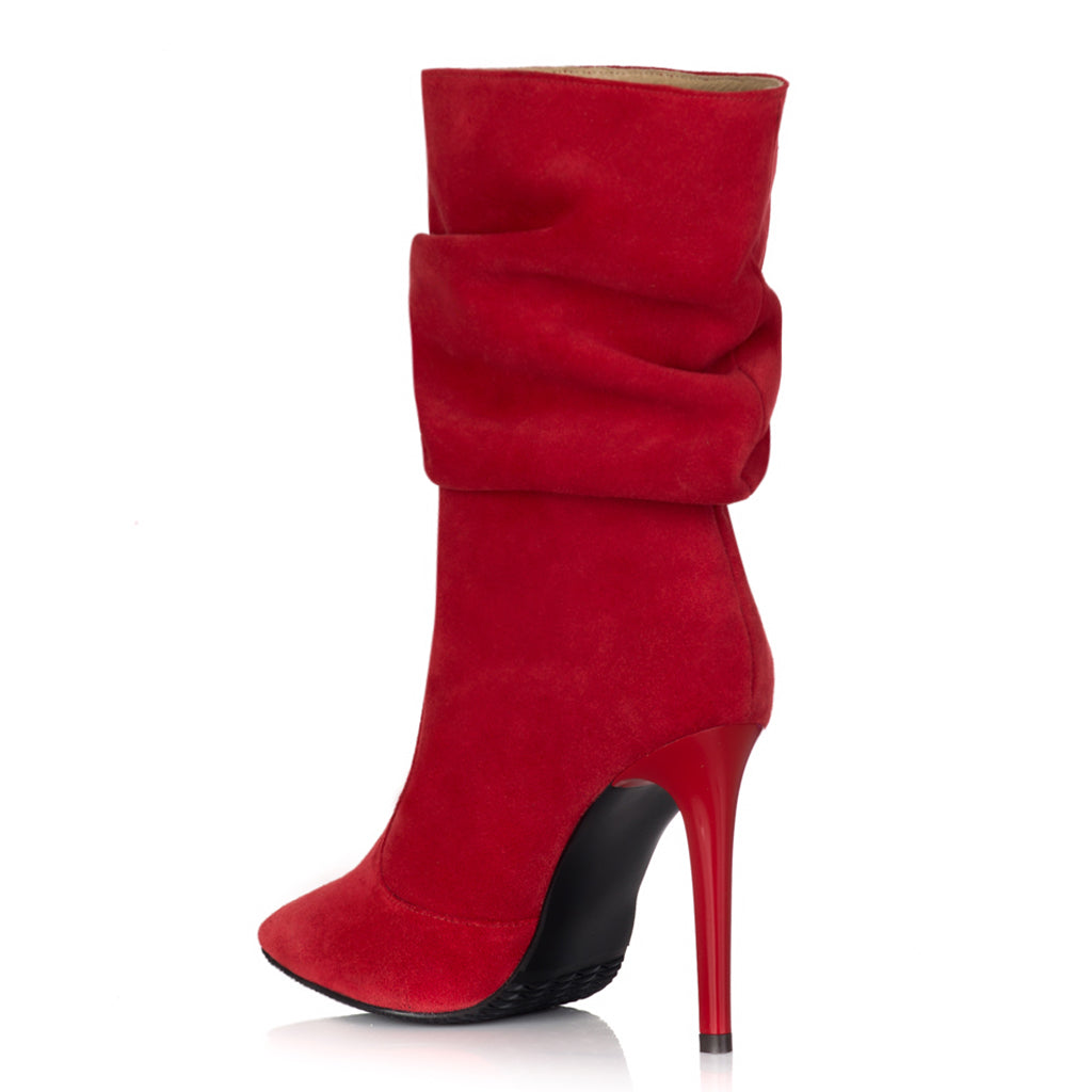 Cizme Scurte Fronsate Piele Intoarsa Bordo/Rosu S14 - orice culoare