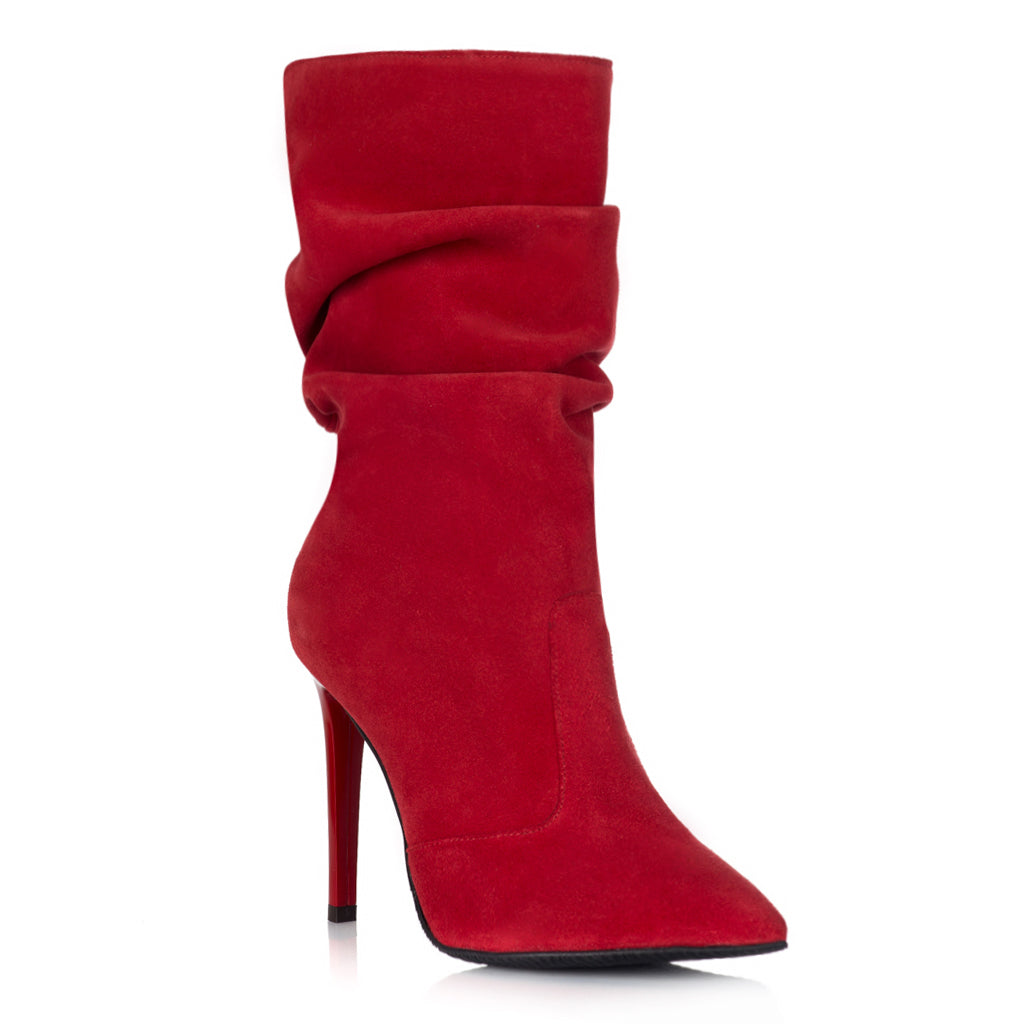 Cizme Scurte Fronsate Piele Intoarsa Bordo/Rosu S14 - orice culoare