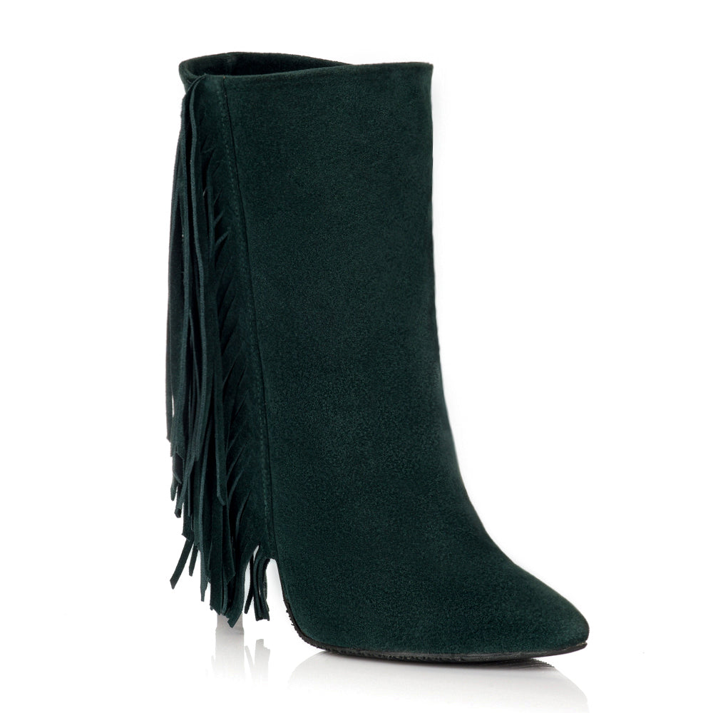 Botine Stiletto Piele Verde Franjuri F19 - orice culoare