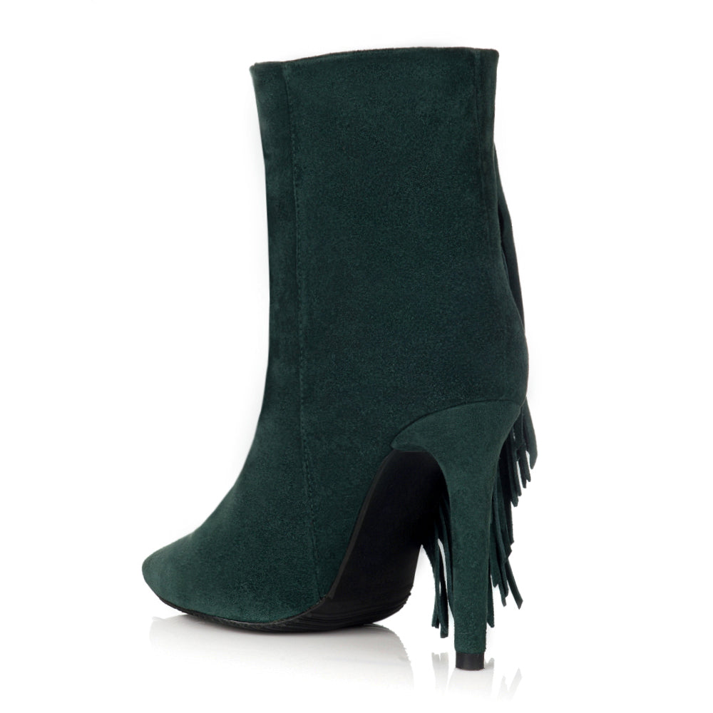 Botine Stiletto Piele Verde Franjuri F19 - orice culoare