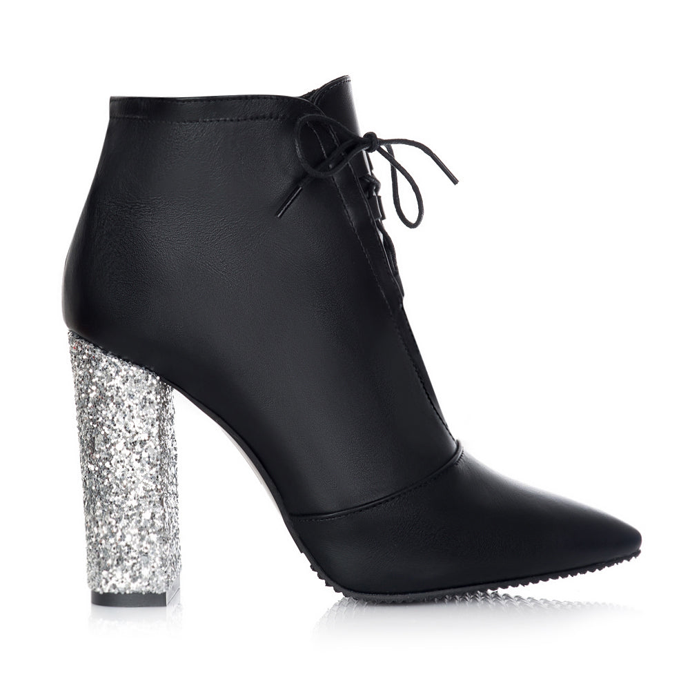 Botine Piele negru Toc Glitter Argintiu S11 - orice culoare