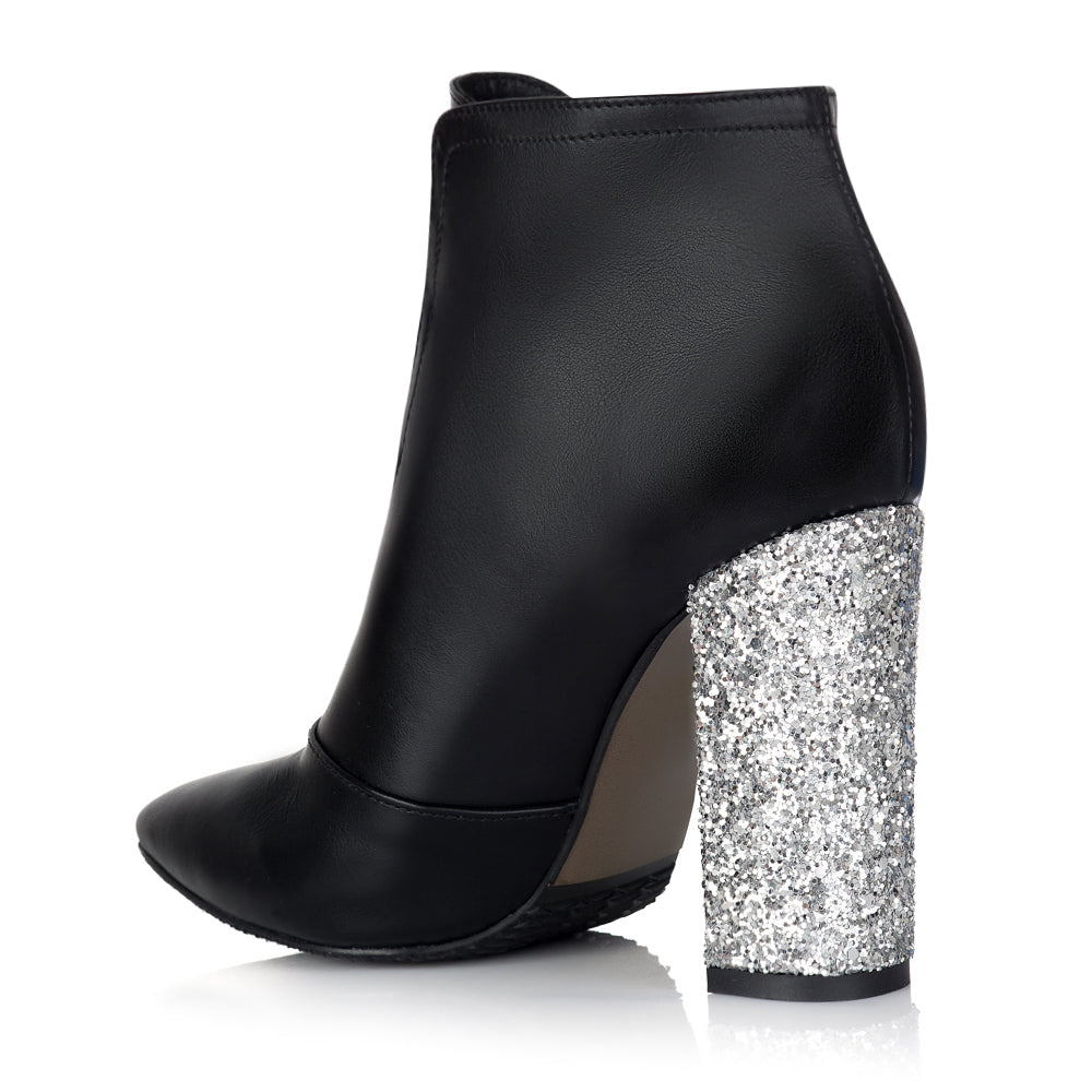 Botine Piele negru Toc Glitter Argintiu S11 - orice culoare