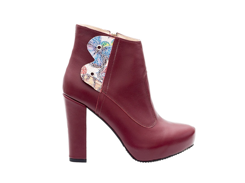Botine Piele Toc Inalt Marsala/Galben N30 - Orice Culoare