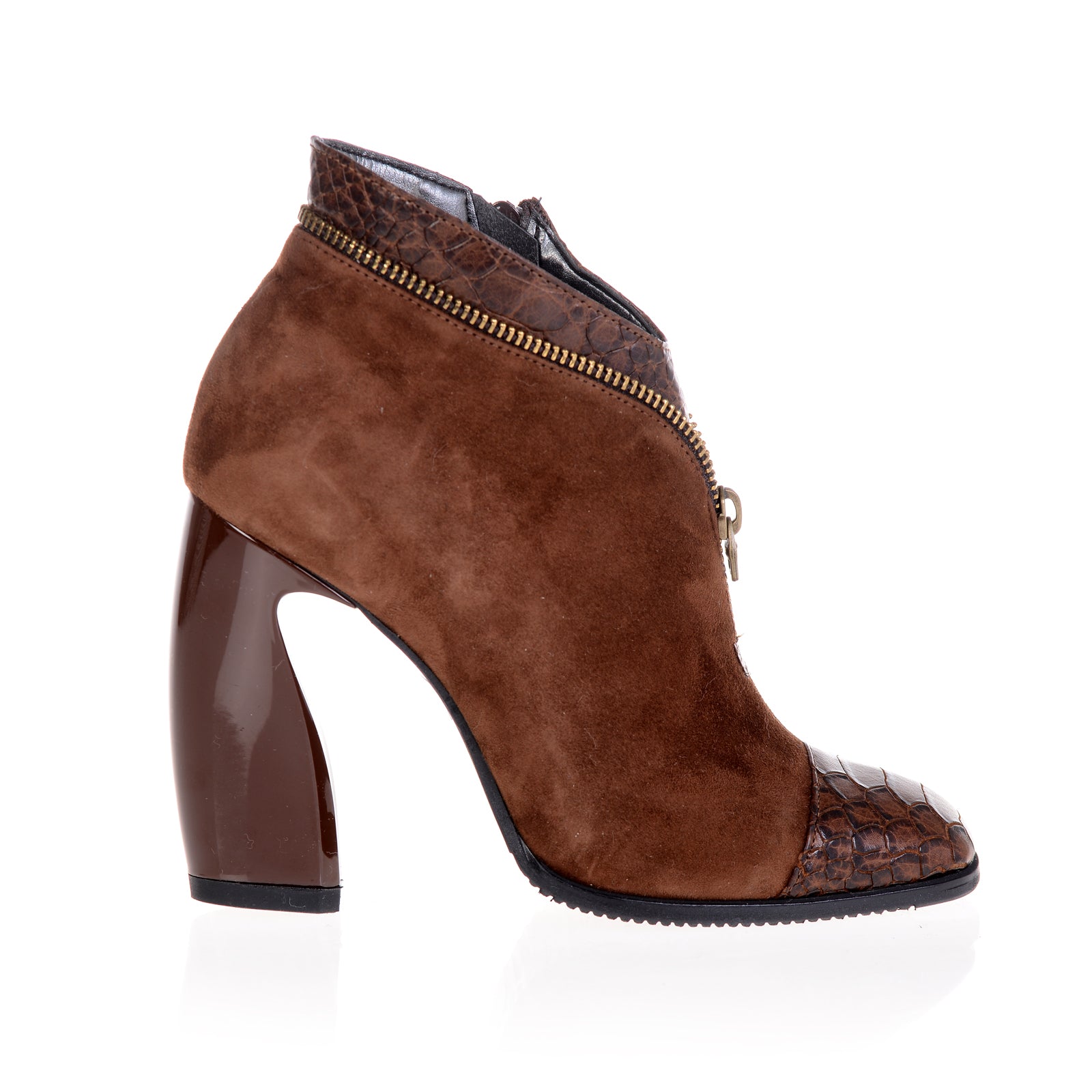 Botine piele maro croco ani 60'  cu fermuar