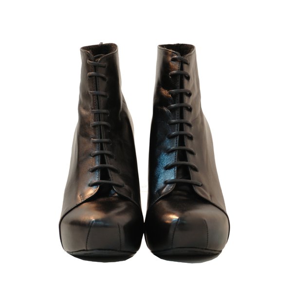 Botine Classy Negru cu siret din piele naturala - orice culoare