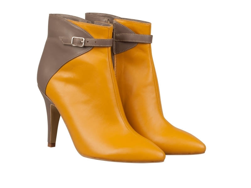 Botine Stiletto PIele Bordo/Galben Tessa N32 - Orice Culoare