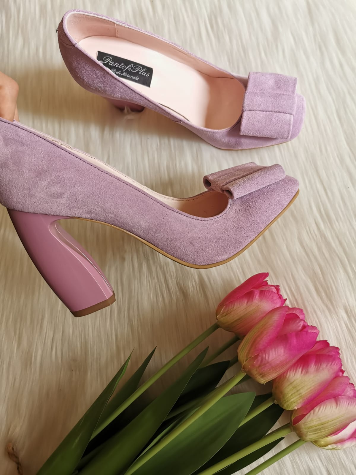 Pantofi piele Chic Madame Crook piele intoarsa Lila