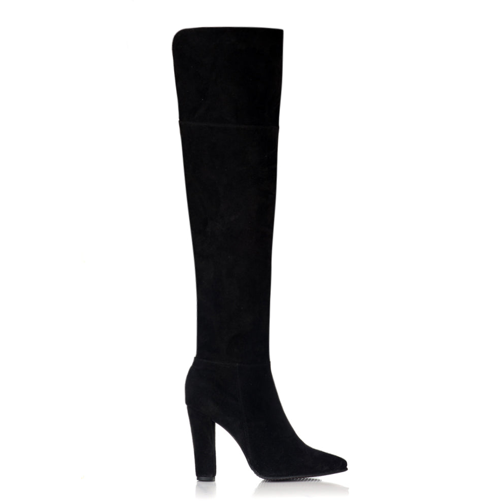 Cizme Stiletto Peste Genunchi Cu Toc Gros Piele Intoarsa i4 - orice culoare