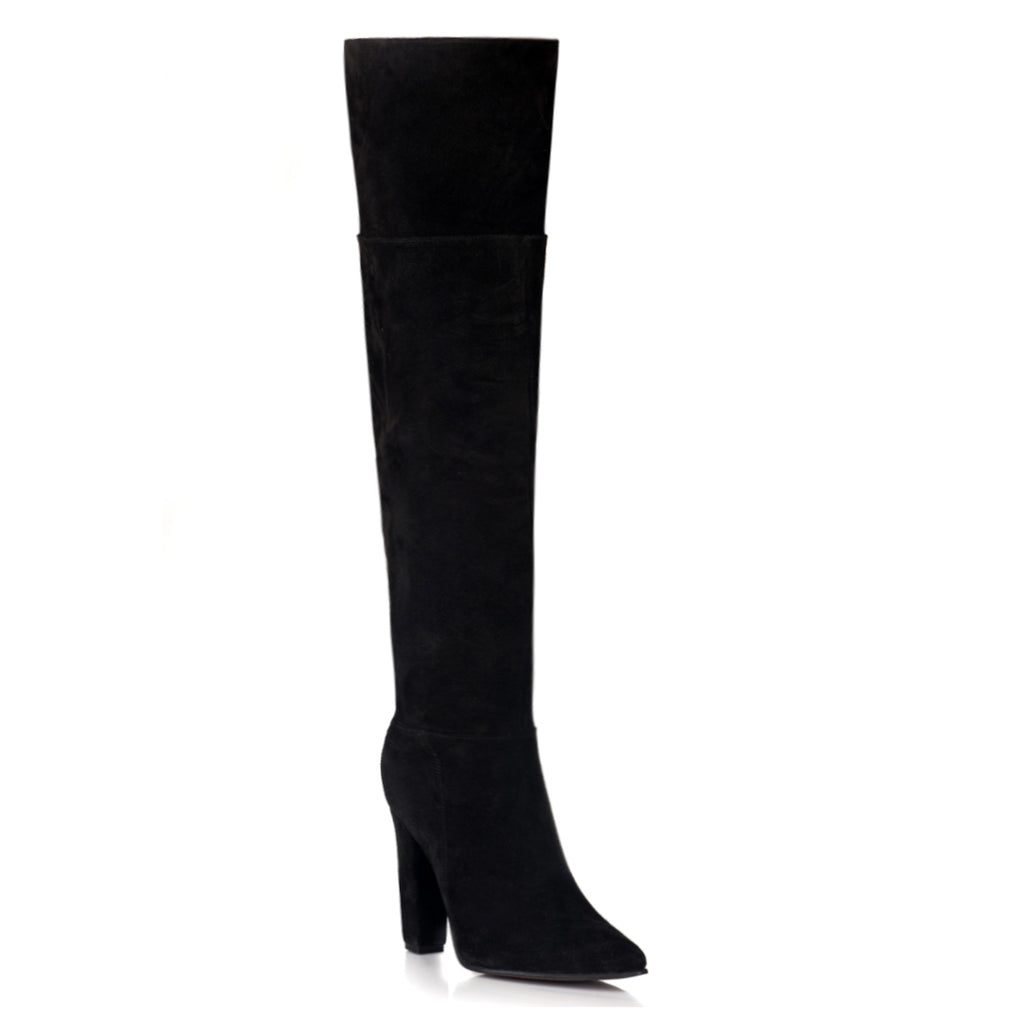 Cizme Stiletto Peste Genunchi Cu Toc Gros Piele Intoarsa i4 - orice culoare