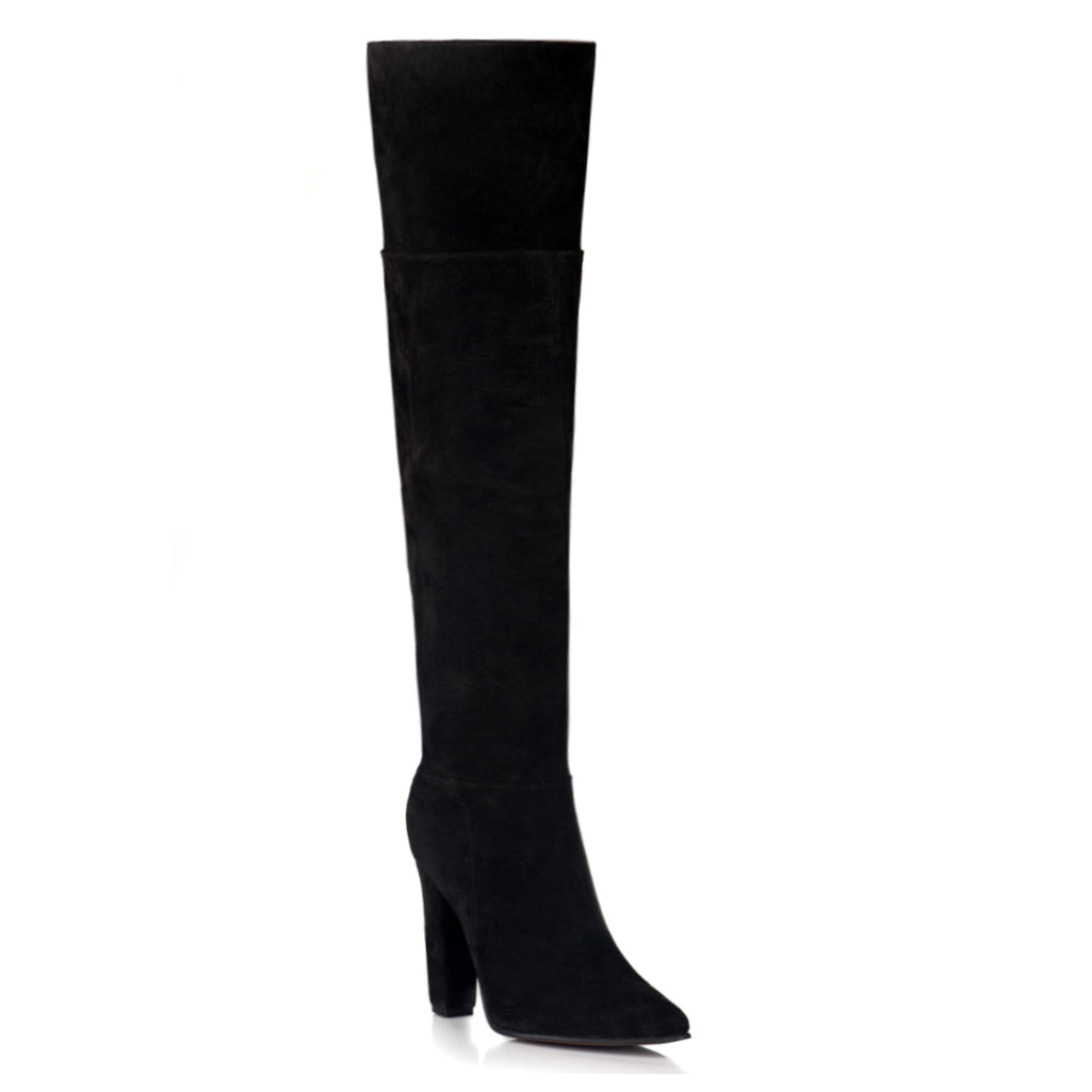 Cizme Stiletto Peste Genunchi Cu Toc Gros Piele Intoarsa i4 - orice culoare