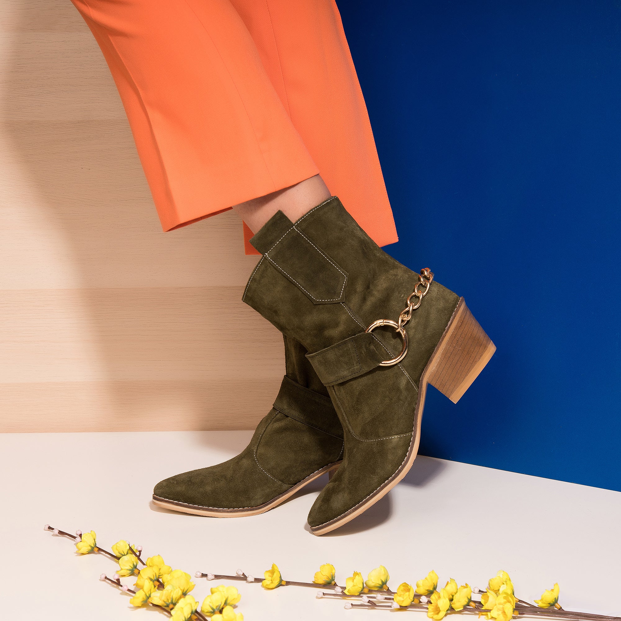 Ciocate Piele Intoarsa Verde Kaki A2 - Orice Culoare