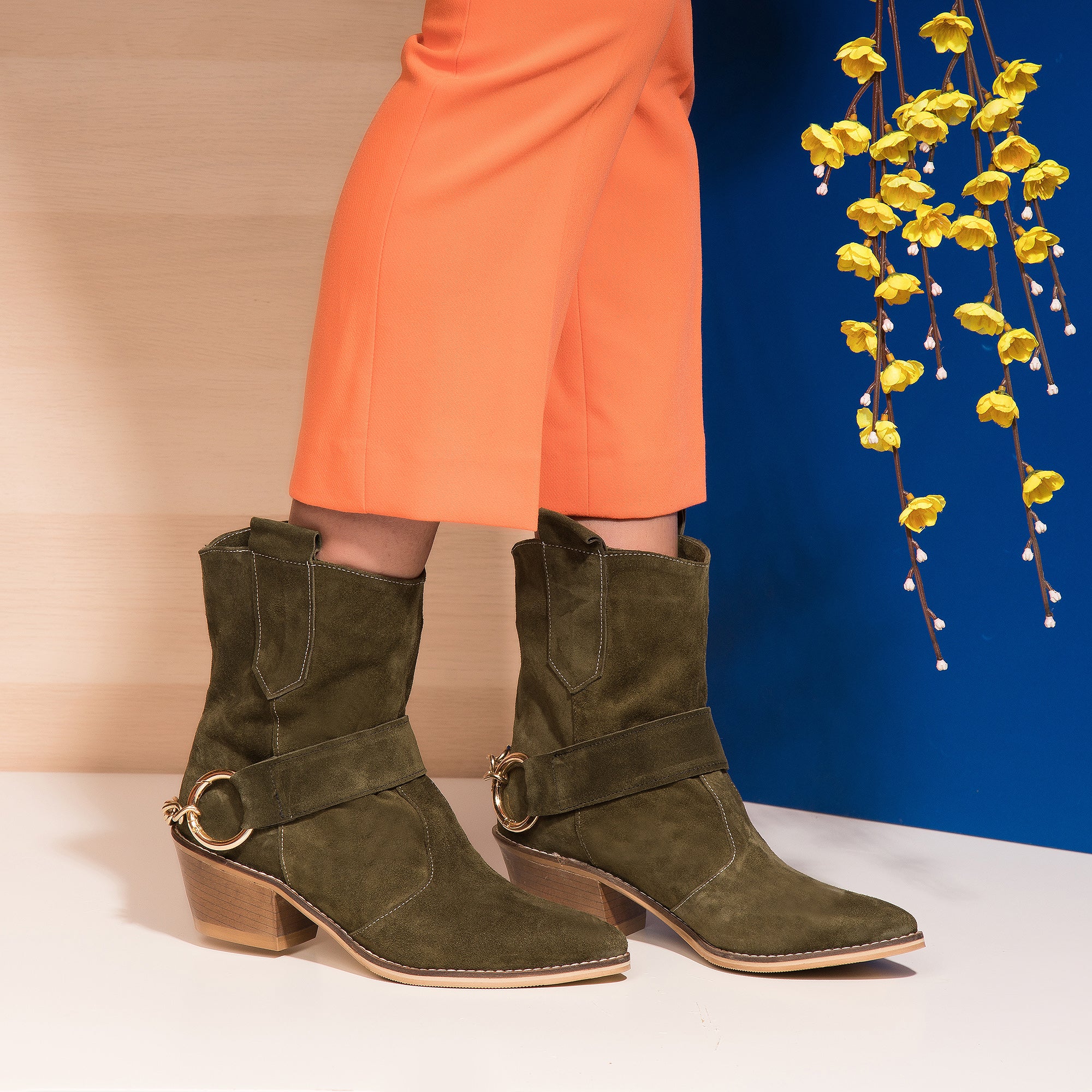 Ciocate Piele Intoarsa Verde Kaki A2 - Orice Culoare