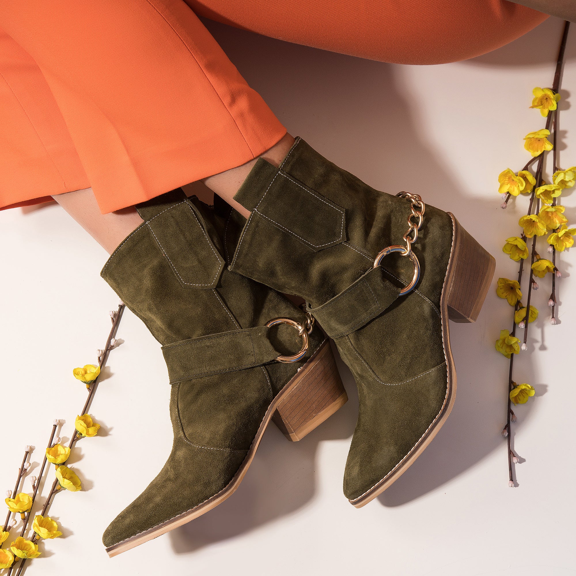 Ciocate Piele Intoarsa Verde Kaki A2 - Orice Culoare