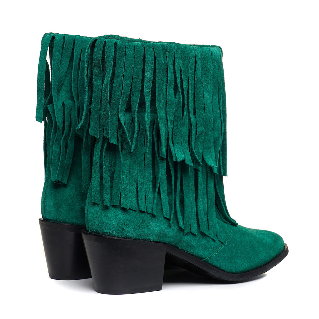 Ciocate Piele Intoarsa Verde Franjuri C21 - Orice Culoare