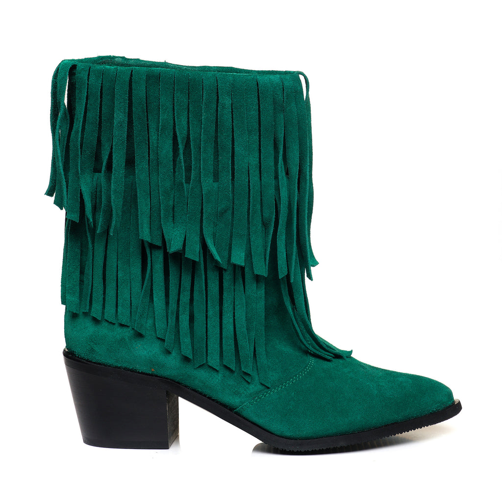 Ciocate Piele Intoarsa Verde Franjuri C21 - Orice Culoare