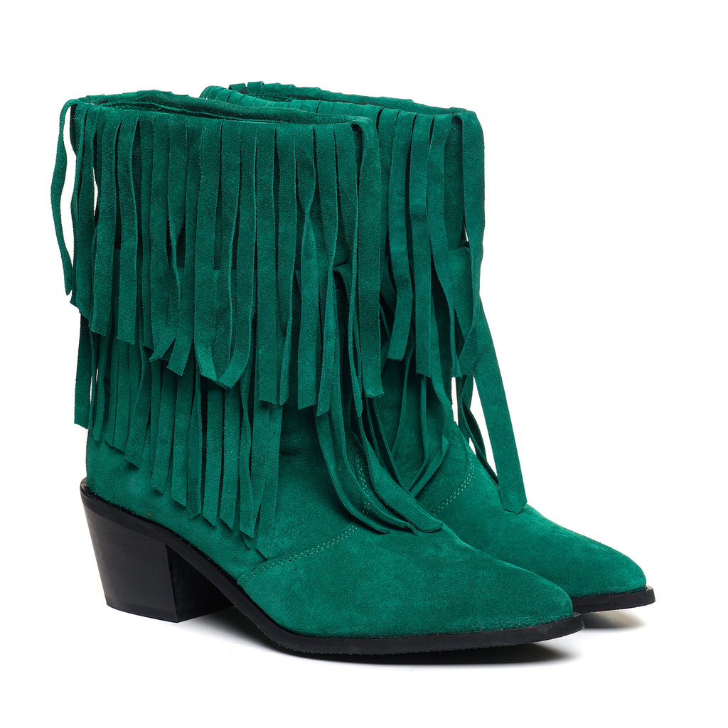 Ciocate Piele Intoarsa Verde Franjuri C21 - Orice Culoare