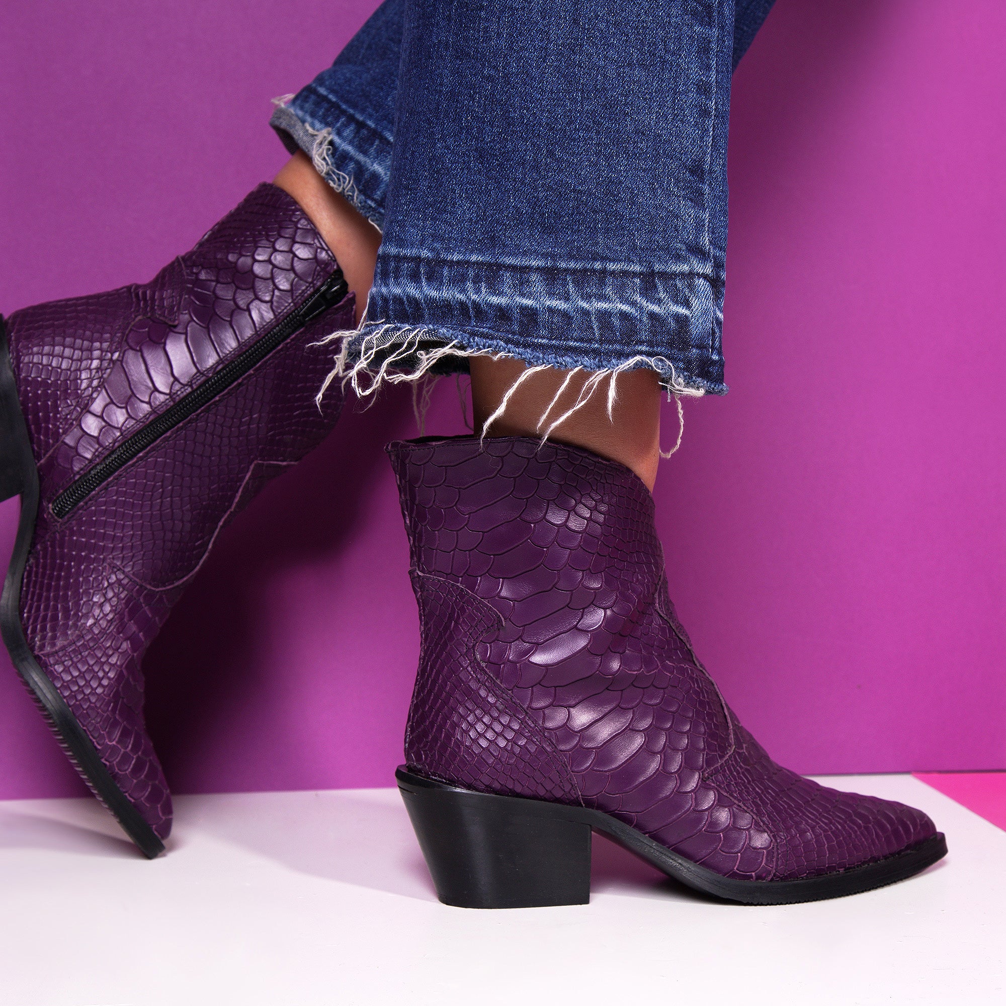 Ciocate piele imprimeu sarpe mov A6 - Orice Culoare