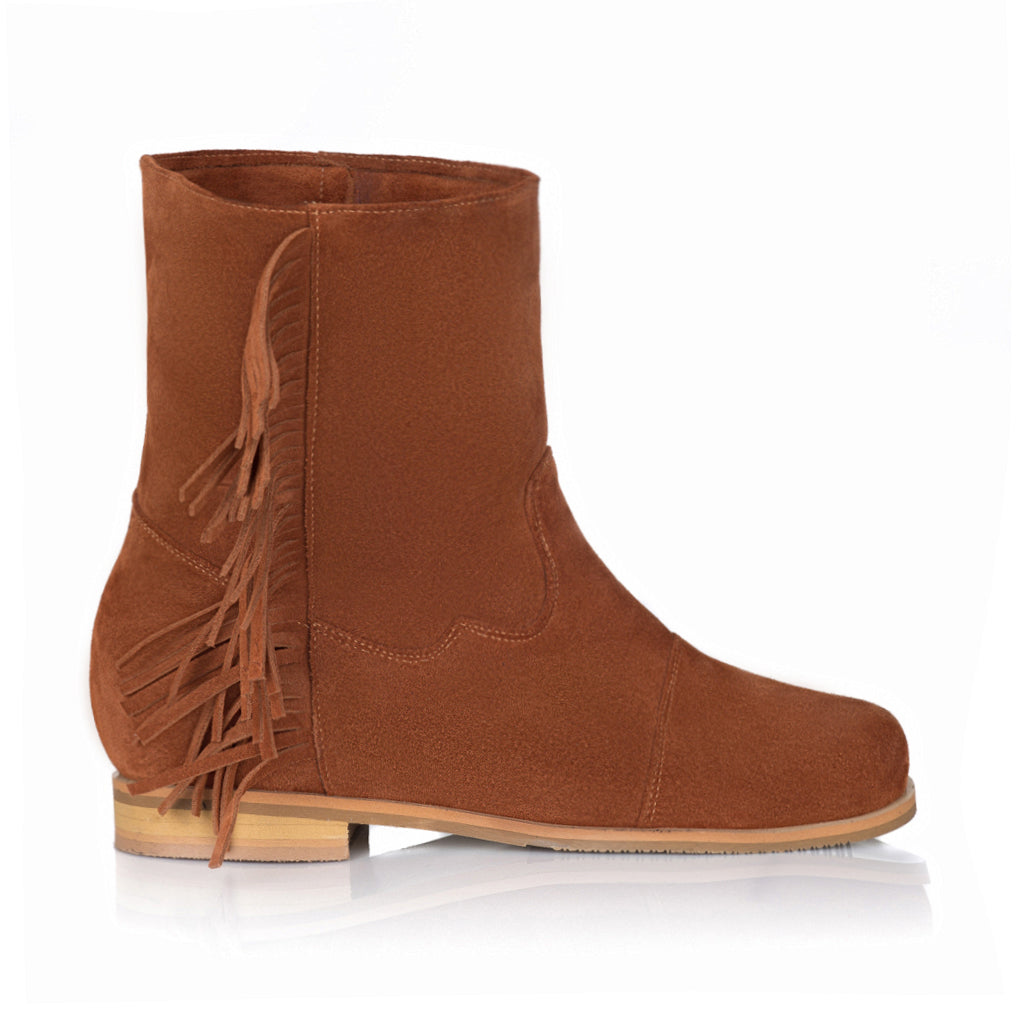 Cizme de vara scurte  piele intoarsa cu franjuri V17 - orice culoare