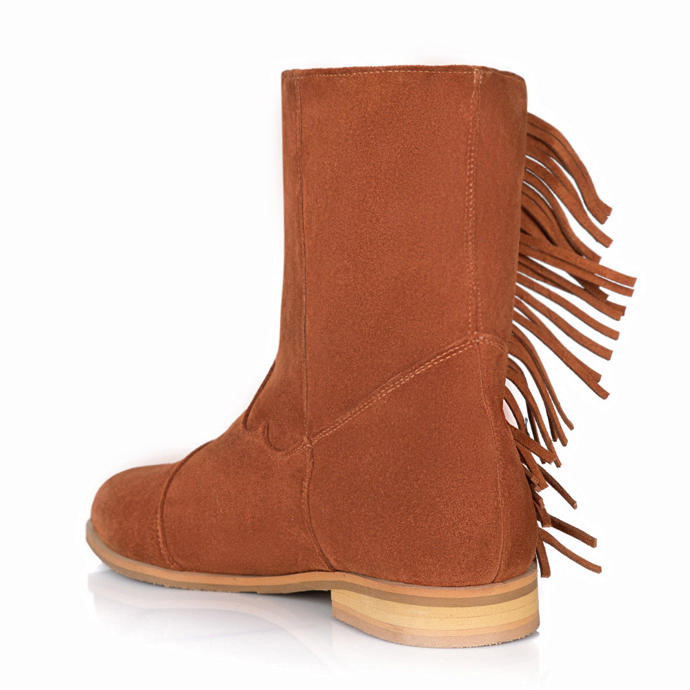 Cizme de vara scurte  piele intoarsa cu franjuri V17 - orice culoare