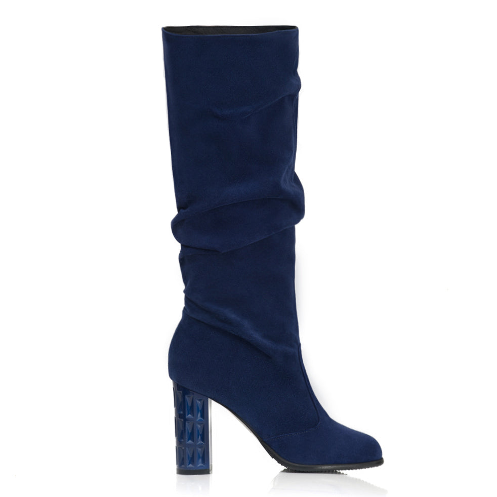 Cizme dama piele intoarsa albastru fronsate S1 - orice culoare