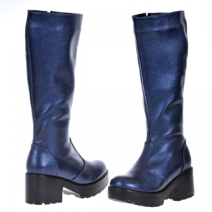 Cizme Piele Bizonata negru/Albastru Metalizat S8 - orice culoare