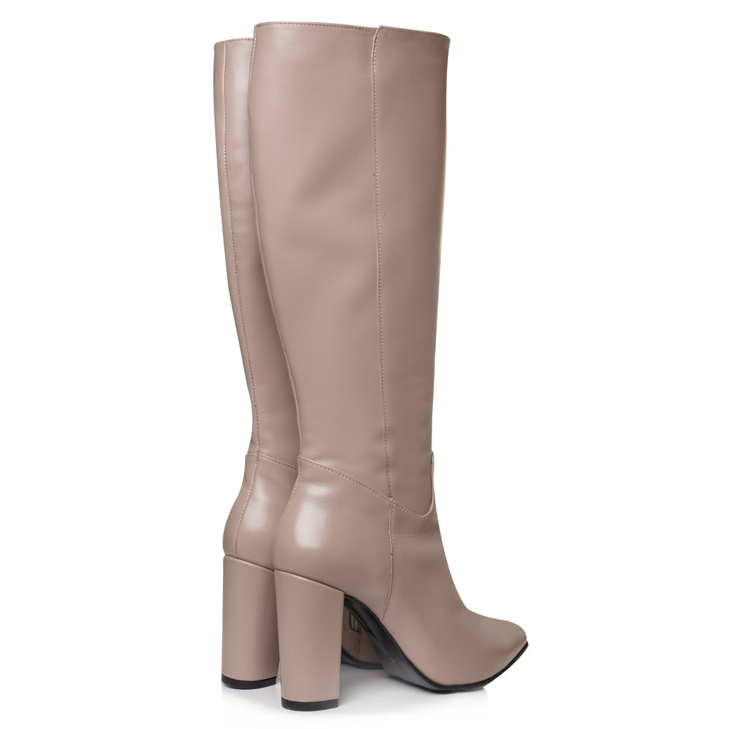 Cizme Stiletto Piele Bej Toc Gros Anabel - orice culoare