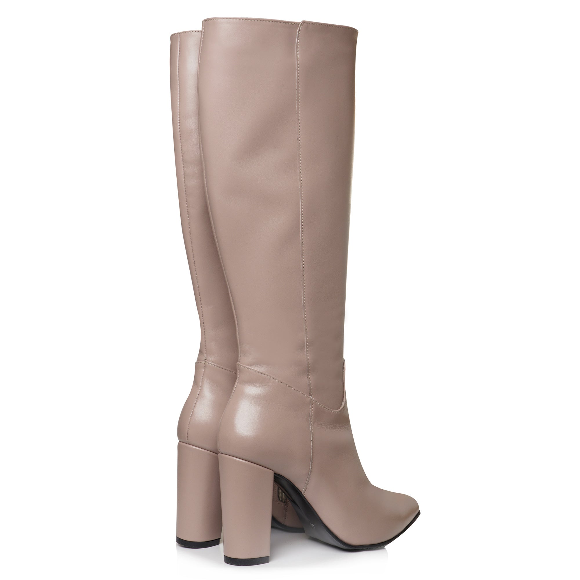 Cizme Stiletto Piele Bej Toc Gros Anabel - orice culoare