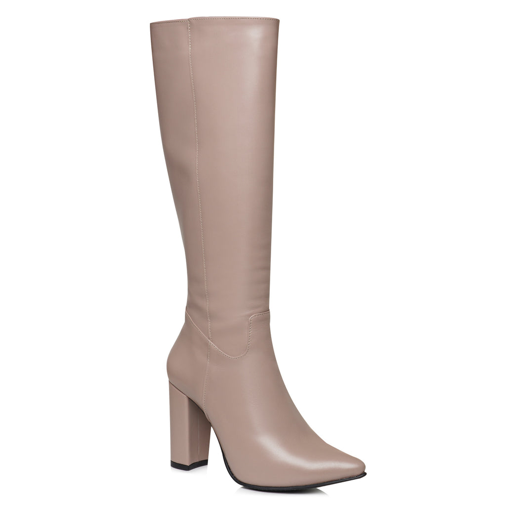 Cizme Stiletto Piele Bej Toc Gros Anabel - orice culoare