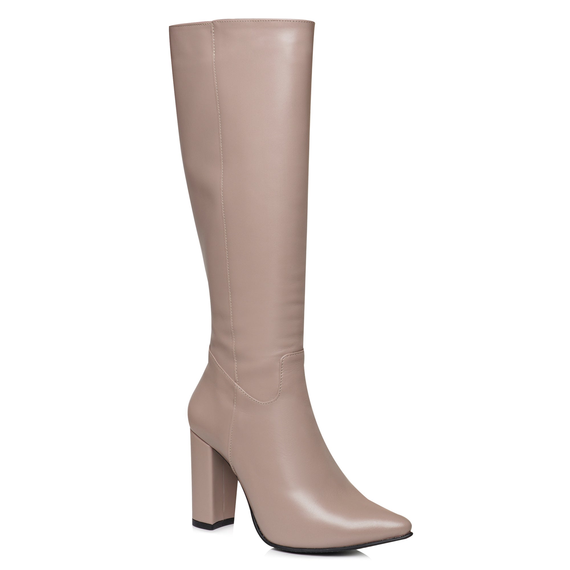 Cizme Stiletto Piele Bej Toc Gros Anabel - orice culoare