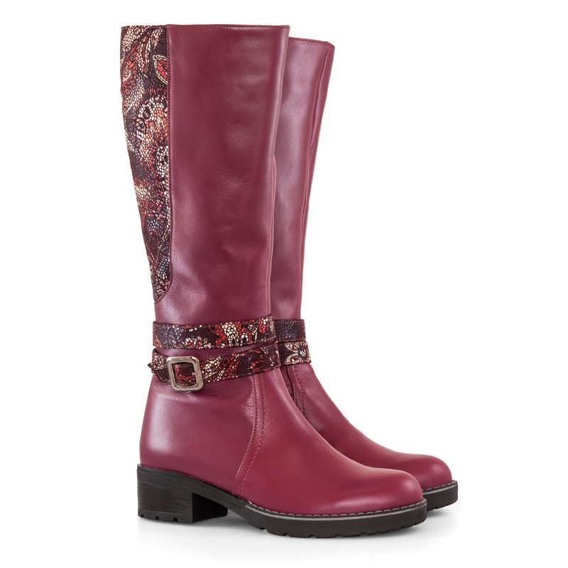 Cizme Dama Piele Bordo cu Imprimeu Floral D15 - Orice Culoare