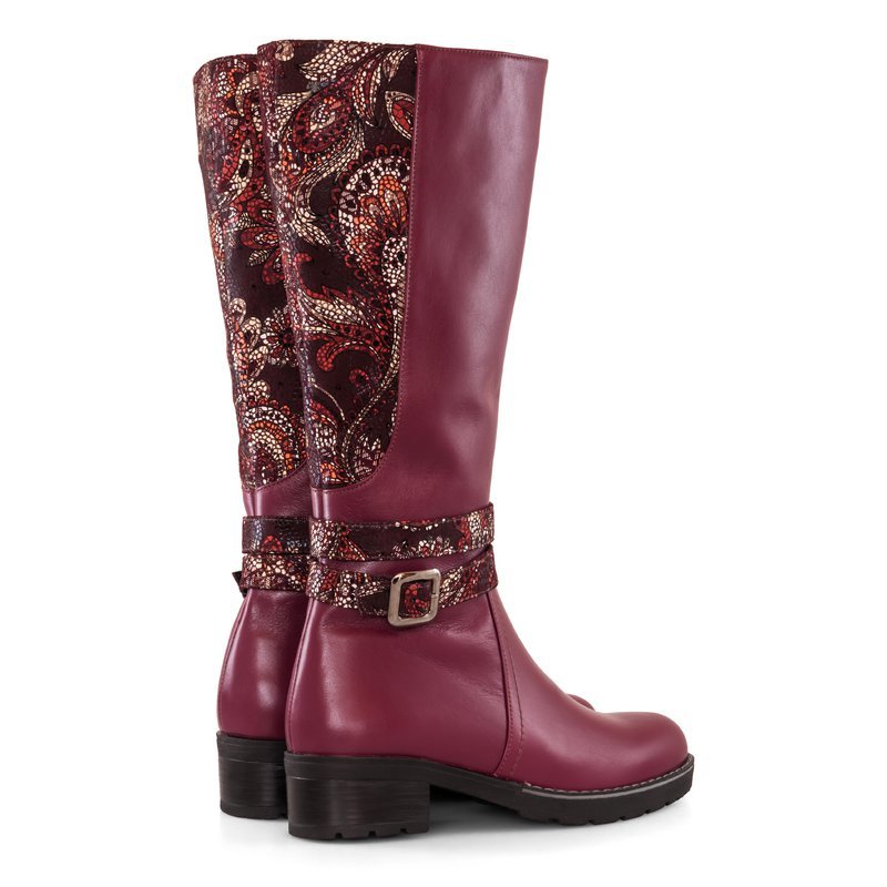 Cizme Dama Piele Bordo cu Imprimeu Floral D15 - Orice Culoare