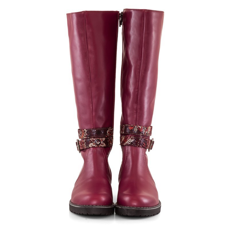 Cizme Dama Piele Bordo cu Imprimeu Floral D15 - Orice Culoare