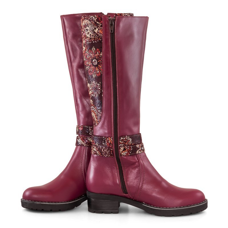 Cizme Dama Piele Bordo cu Imprimeu Floral D15 - Orice Culoare