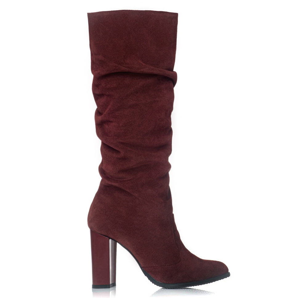Cizme dama piele intoarsa rosu/bordo fronsate S1 - orice culoare
