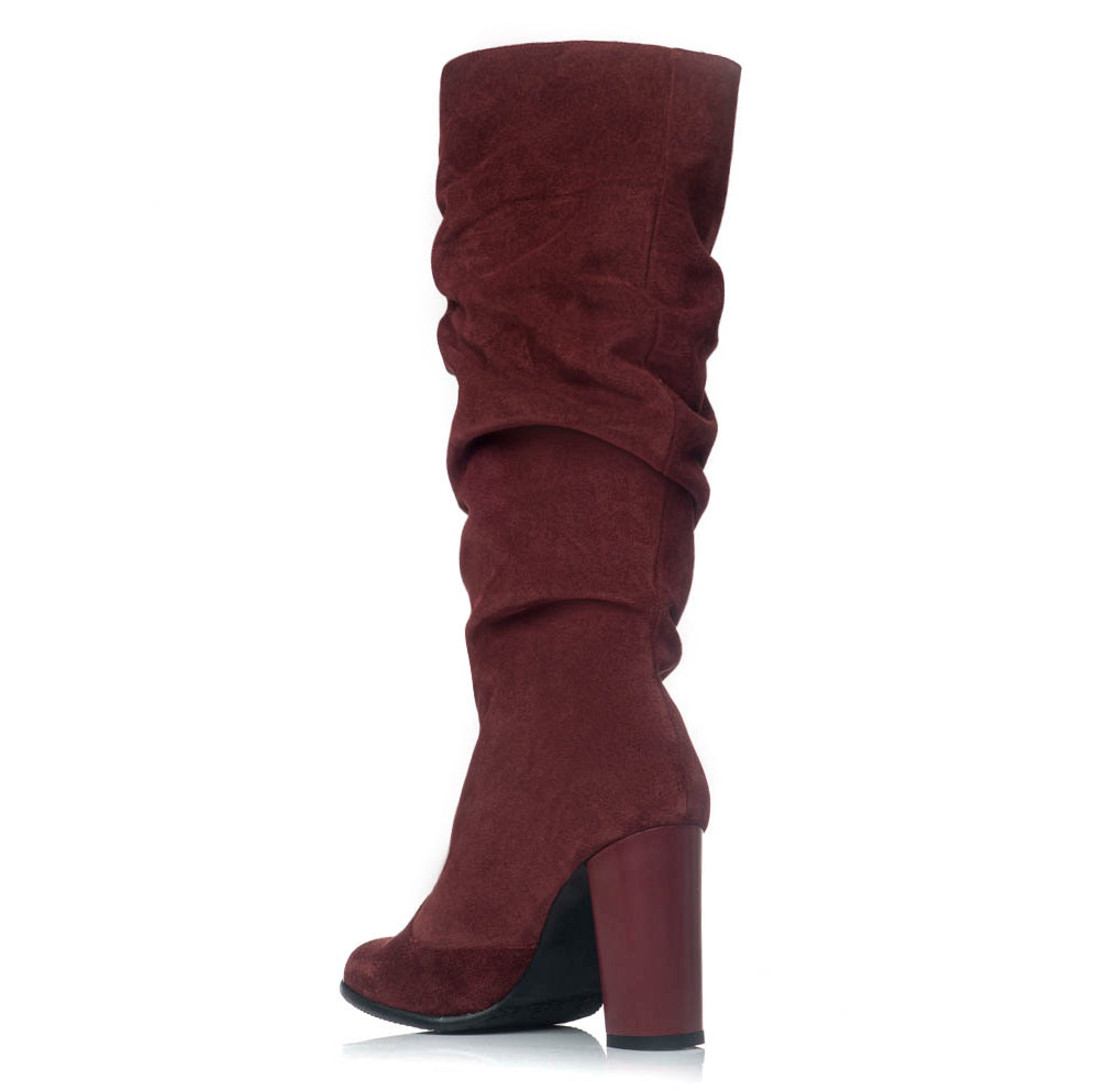 Cizme dama piele intoarsa rosu/bordo fronsate S1 - orice culoare