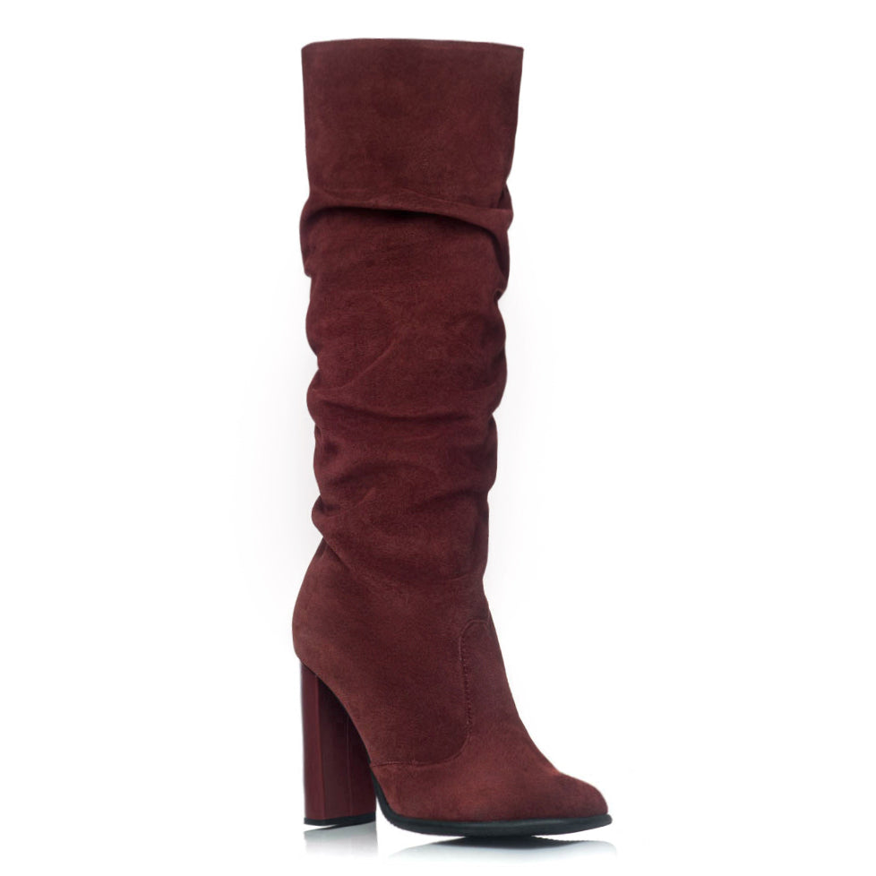 Cizme dama piele intoarsa rosu/bordo fronsate S1 - orice culoare