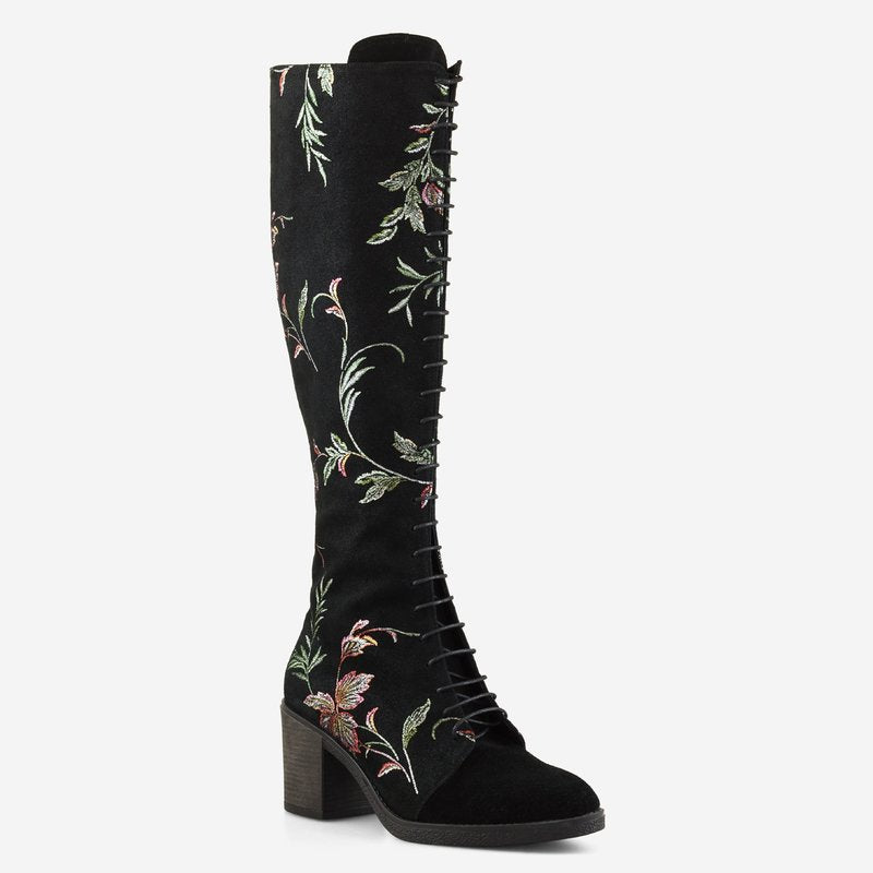 Cizme dama piele naturala imprimeu floral cu siret D12 - Orice Culoare