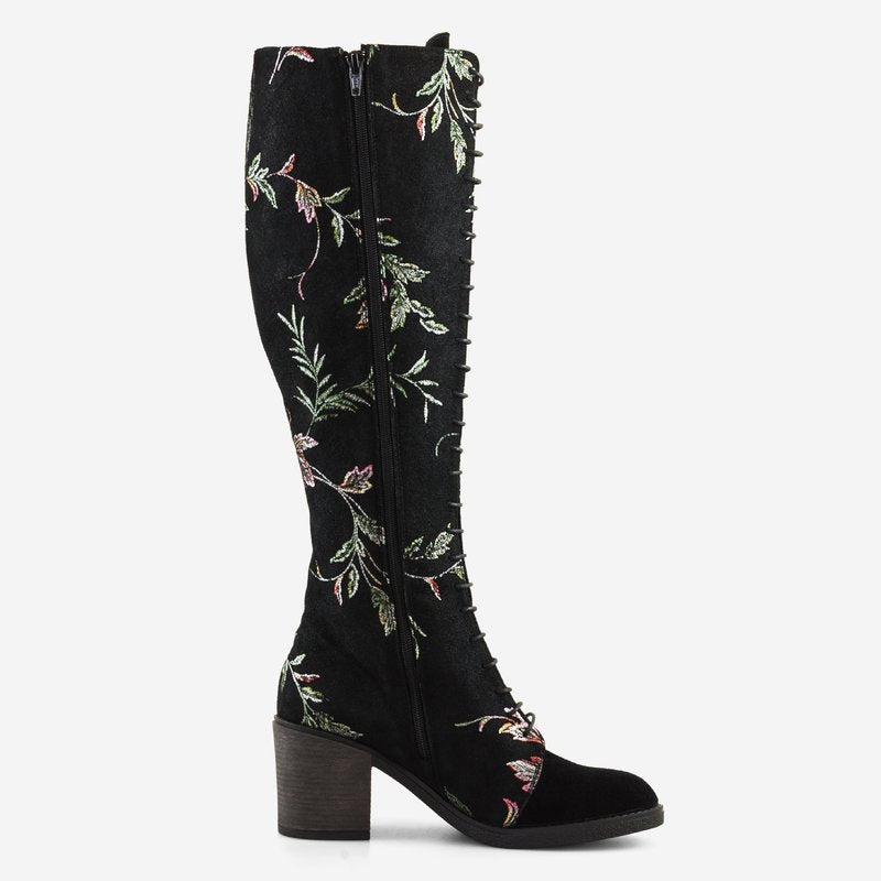 Cizme dama piele naturala imprimeu floral cu siret D12 - Orice Culoare