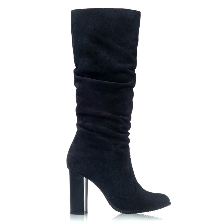 Cizme dama piele intoarsa negru-nude fronsate S1 - orice culoare