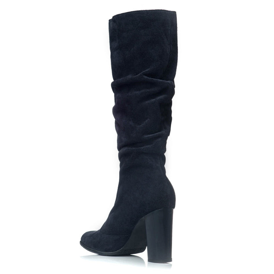 Cizme dama piele intoarsa negru-nude fronsate S1 - orice culoare