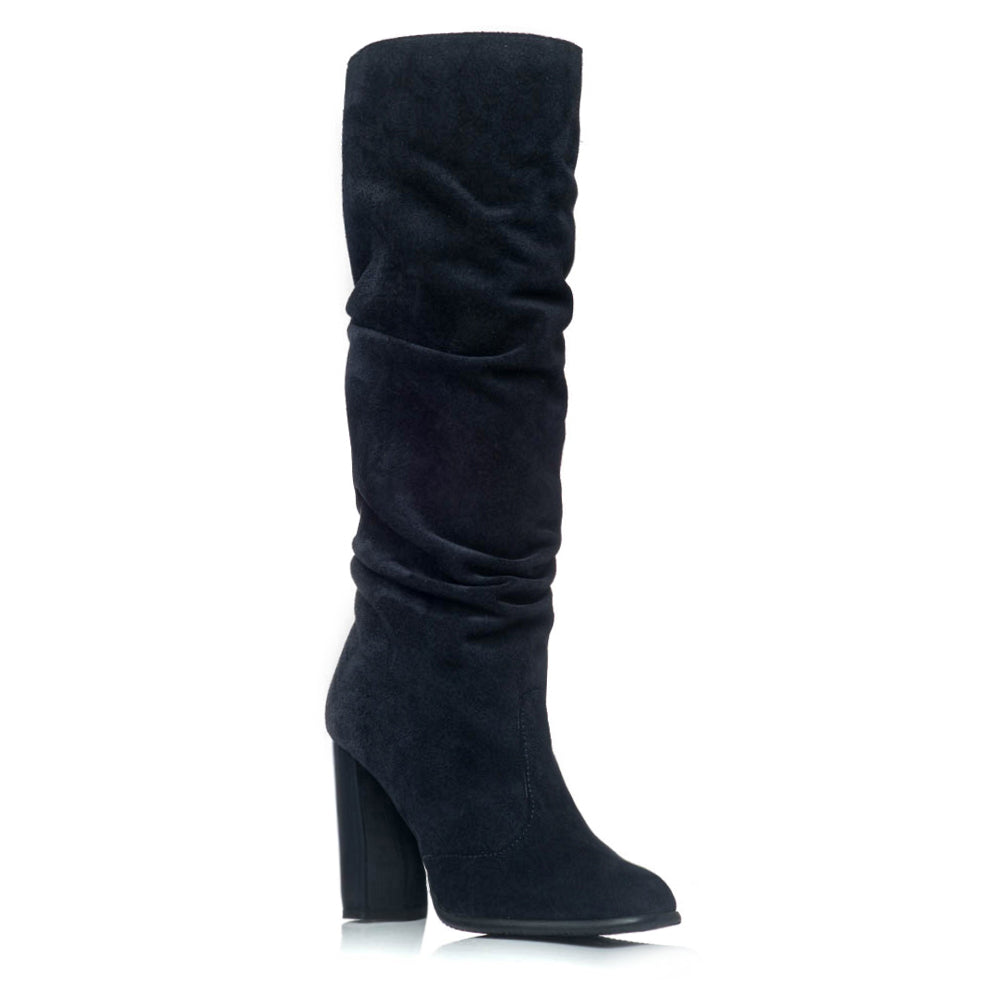 Cizme dama piele intoarsa negru-nude fronsate S1 - orice culoare
