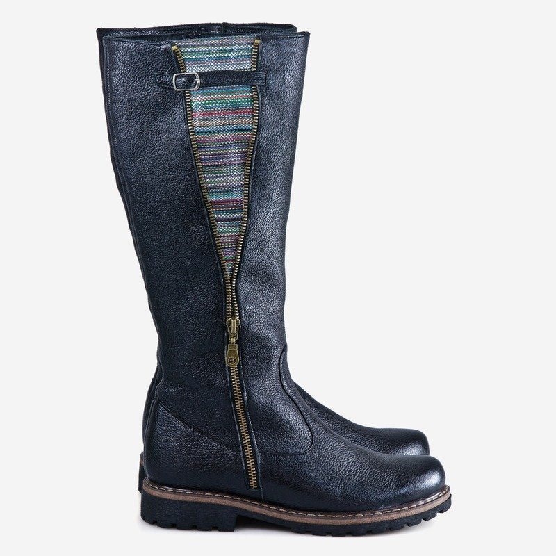 Cizme dama piele bleumarin talpa joasa cu fermoar D4 - orice culoare