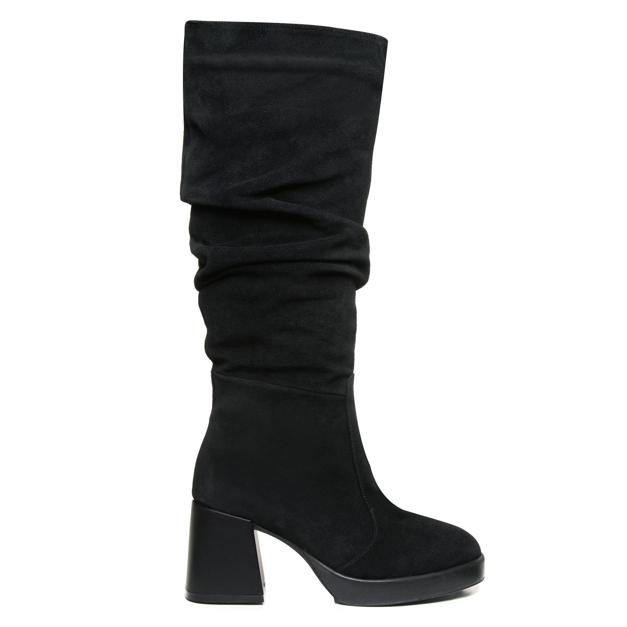 Cizme Fronsate Piele Intoarsa Negru cu Platou T21 - orice culoare
