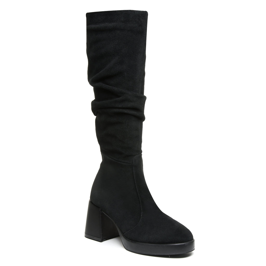 Cizme Fronsate Piele Intoarsa Negru cu Platou T21 - orice culoare