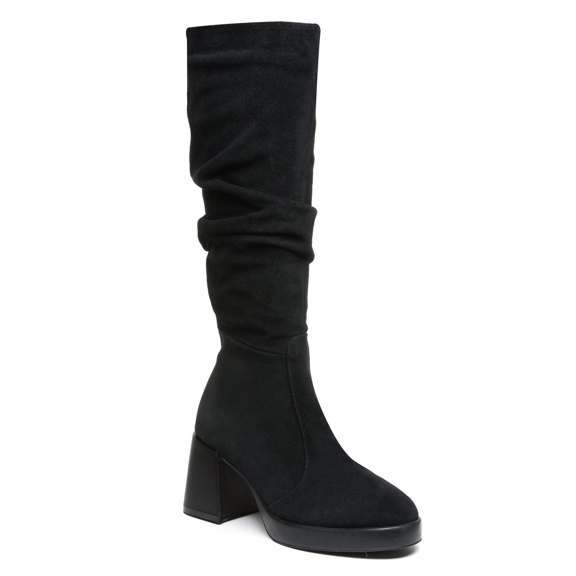 Cizme Fronsate Piele Intoarsa Negru cu Platou T21 - orice culoare
