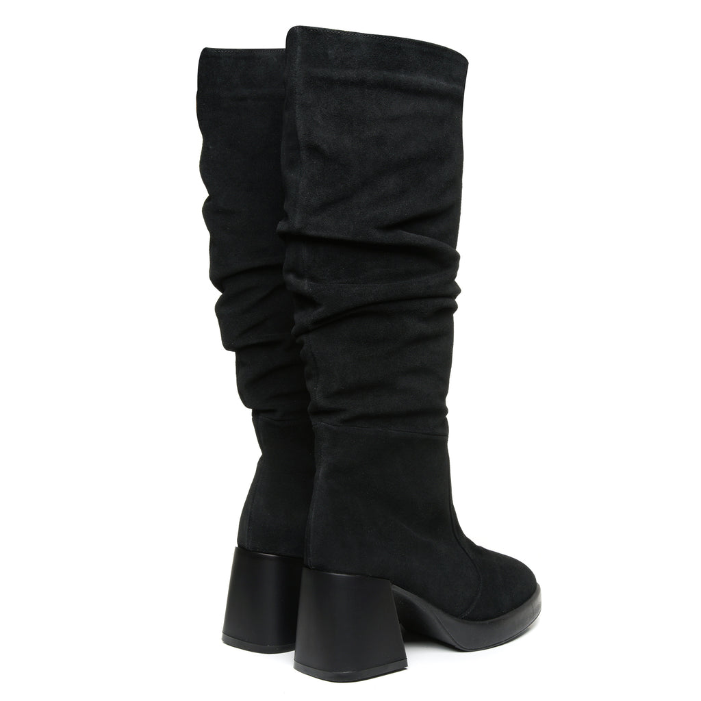 Cizme Fronsate Piele Intoarsa Negru cu Platou T21 - orice culoare
