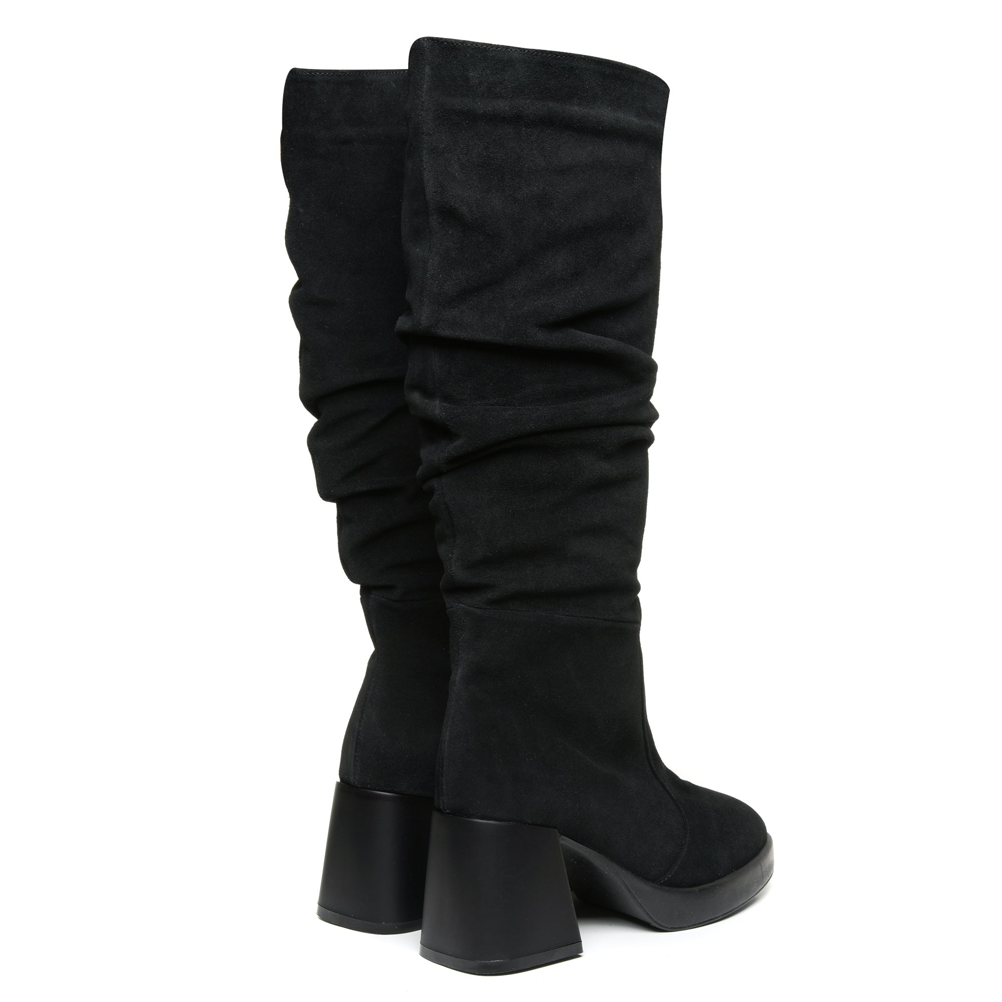 Cizme Fronsate Piele Intoarsa Negru cu Platou T21 - orice culoare