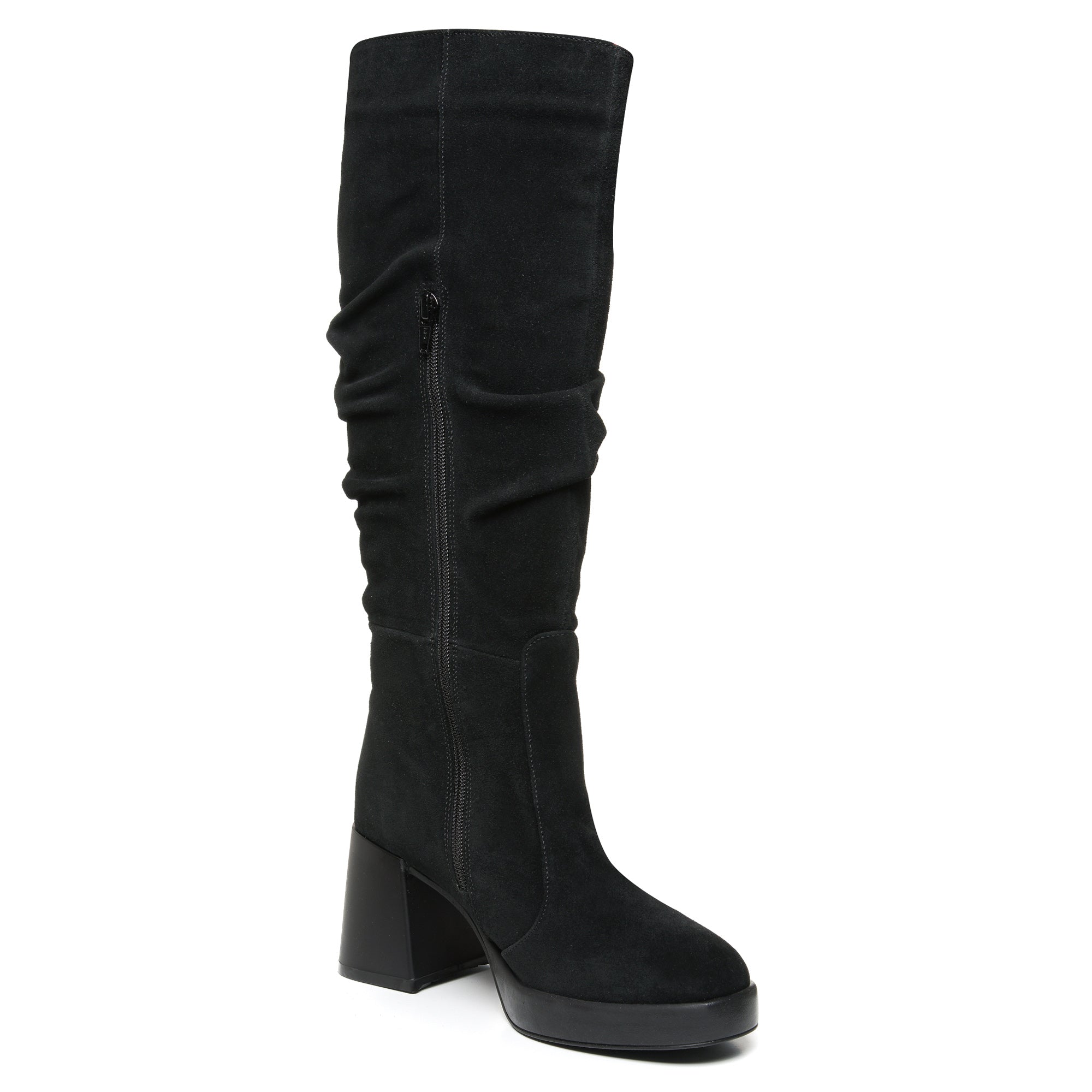 Cizme Fronsate Piele Intoarsa Negru cu Platou T21 - orice culoare