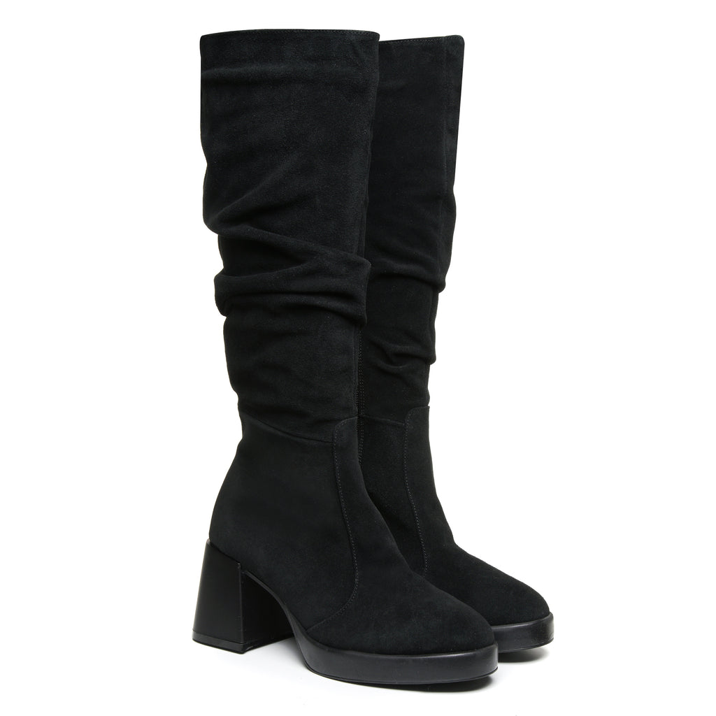 Cizme Fronsate Piele Intoarsa Negru cu Platou T21 - orice culoare